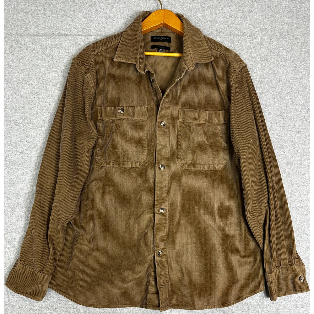 Banana Republic Corduroy Shirt Mens XL Camel Wide Wale Button Up
